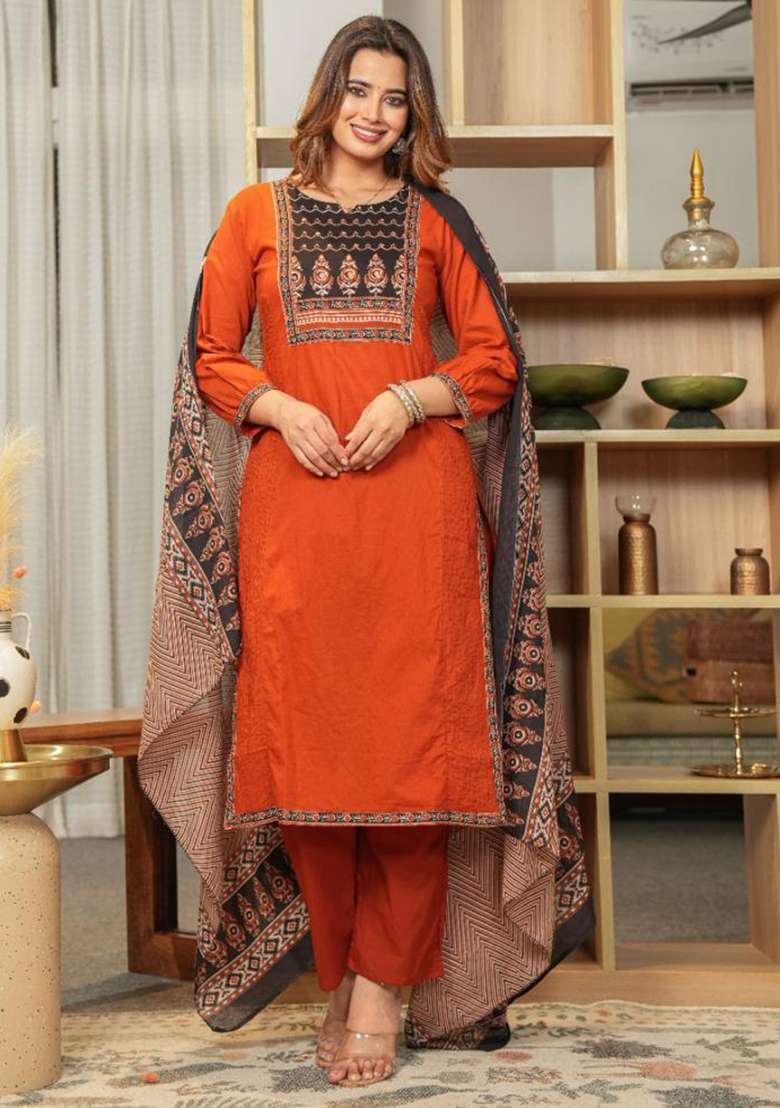 Multicolor Mirror And Hand Work Cotton Kurta Set - Indya