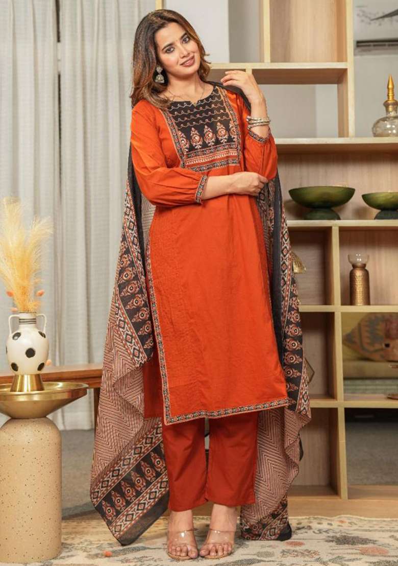 Multicolor Mirror And Hand Work Cotton Kurta Set - Indya