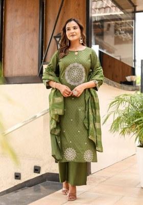 Green Embroidered Cotton Kurta Set