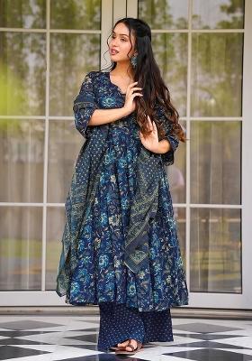 Rama Printed Muslin Anarkali Set