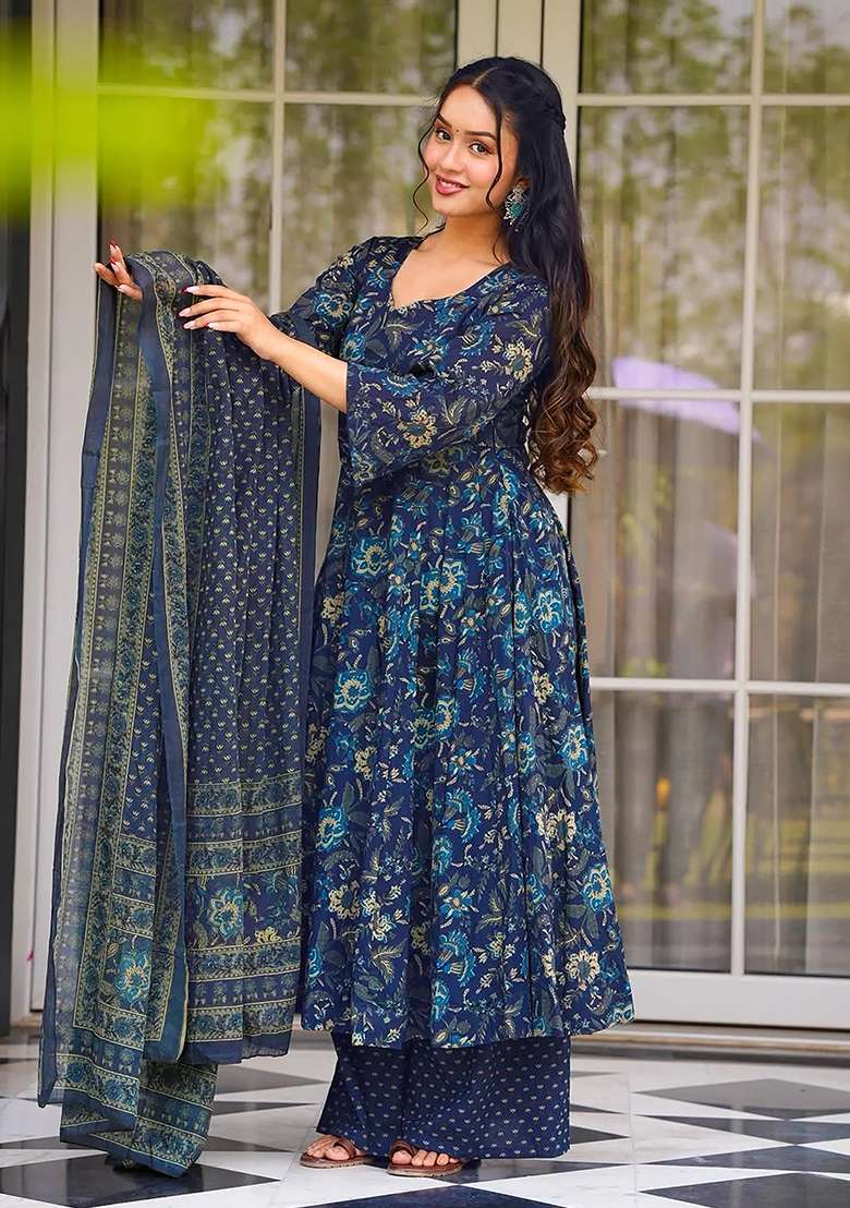 Rama Printed Muslin Anarkali Set - Indya