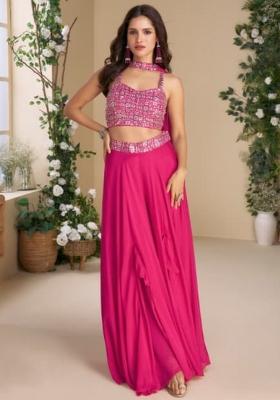 Magenta Embellished Chinon Kurta Set