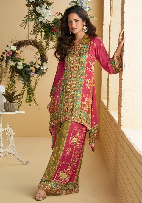 Magenta Printed Silk Pakistani Salwar Kameez