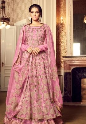 Pink Embroidered Net Salwar Kameez