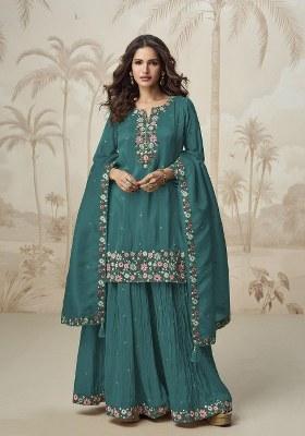 Green Embroidered chiffon Kurta Set