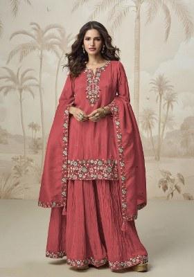 Pink Embroidered chiffon Kurta Set