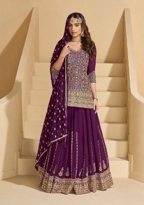 Purple Embroidered Georgette Salwar Kameez