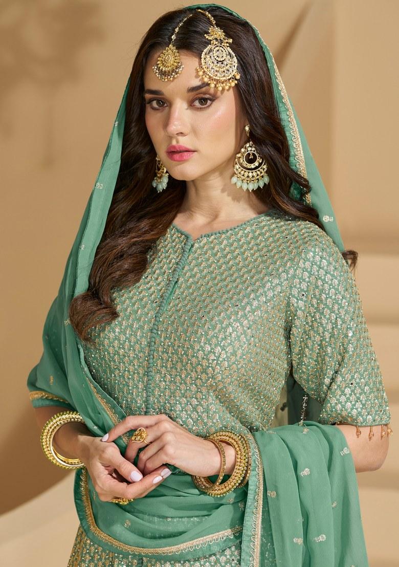 Green Embroidered Georgette Salwar Kameez