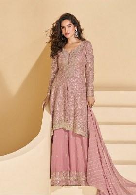 Pink Embroidered Georgette Kurta Set