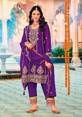 Purple Embroidered chiffon Salwar Kameez
