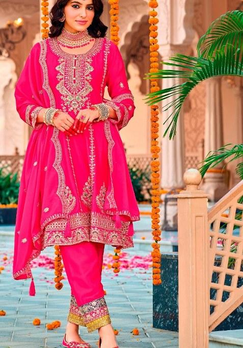 Pink Embroidered chiffon Salwar Kameez