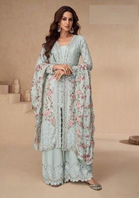 Grey Embroidered chiffon Salwar Kameez