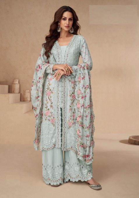 Grey Embroidered chiffon Salwar Kameez