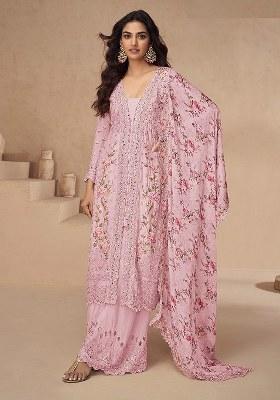 Pink Embroidered chiffon Salwar Kameez