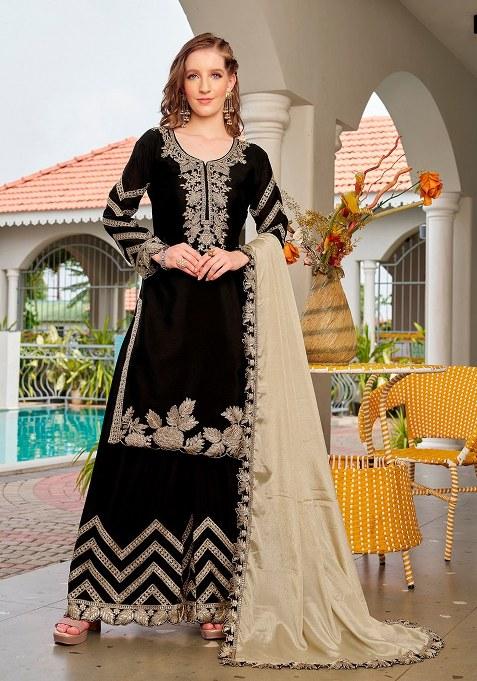 Black Embroidered chiffon Salwar Kameez