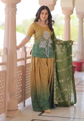 Green Embroidered chiffon Kurta Set