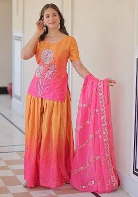 Pink Embroidered chiffon Kurta Set