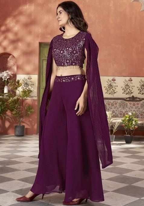 Purple Embroidered Georgette Kurta Set
