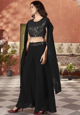 Black Embroidered Georgette Kurta Set