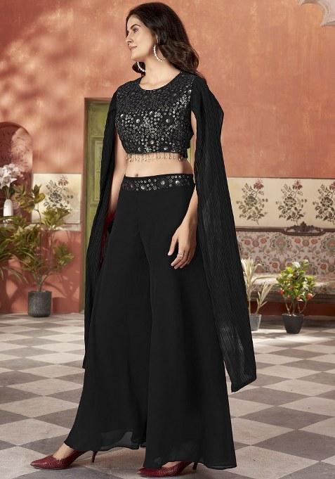 Black Embroidered Georgette Kurta Set
