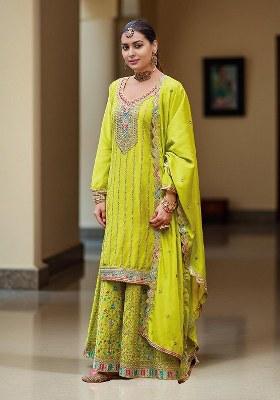Green Embroidered chiffon Salwar Kameez