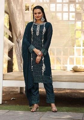 Blue Embroidered Georgette Salwar Kameez