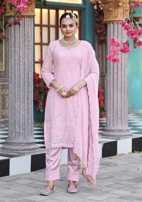 Pink Embroidered Georgette Salwar Kameez