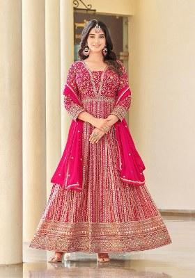 Pink Embroidered Georgette Anarkali Set