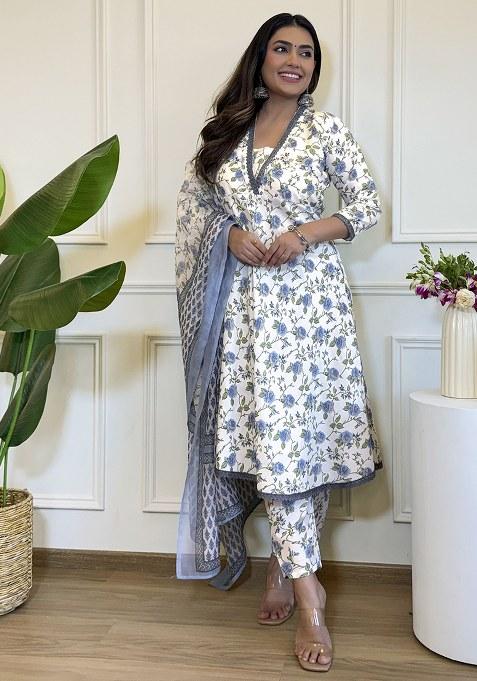 Beige Embroidered Blended Kurta Set