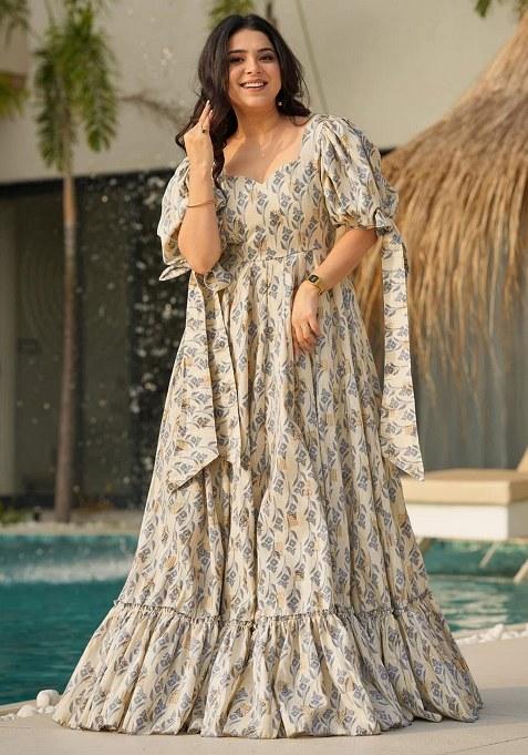 Grey Embroidered Blended Gown