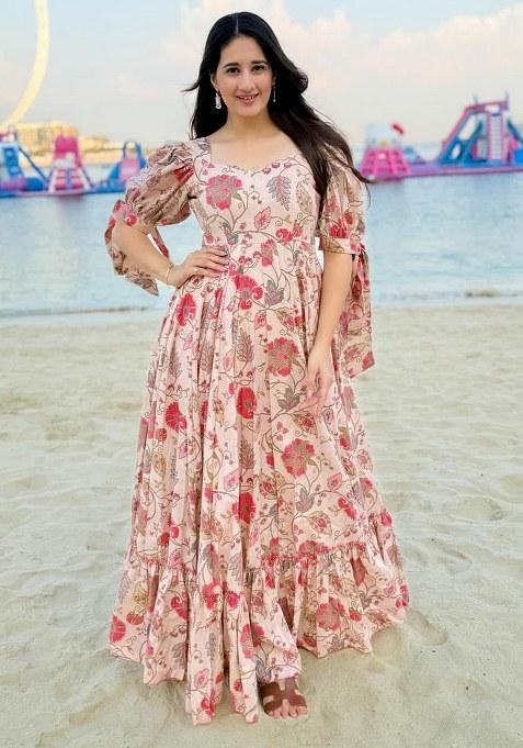 Pink Embroidered Blended Gown