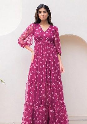 Purple Embroidered Blended Gown