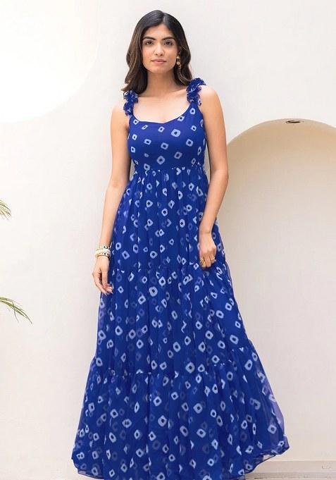 Blue Embroidered Blended Gown