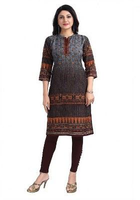 Grey Embroidered Blended Kurti