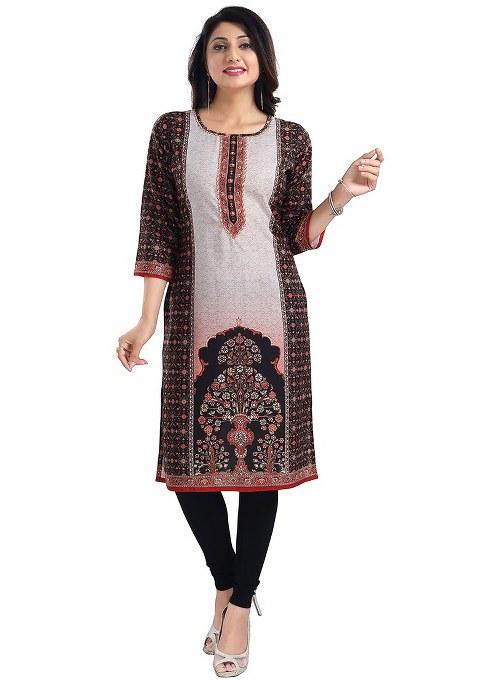 Black Embroidered Blended Kurti
