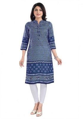 Blue Embroidered Blended Kurti