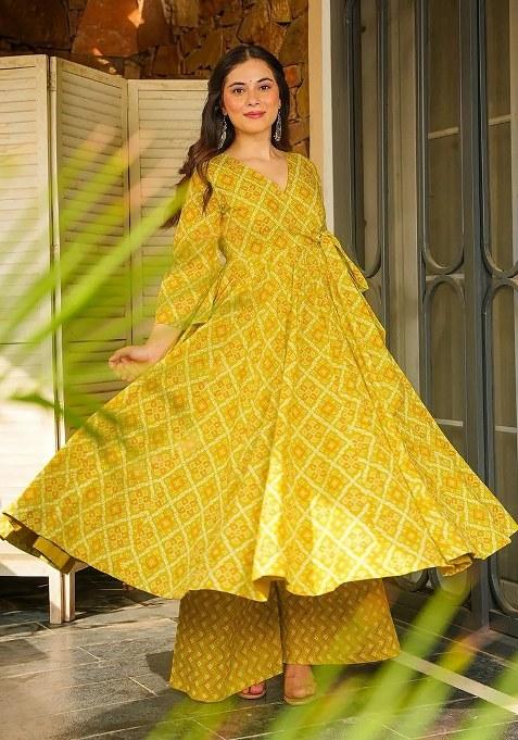 Green Embroidered Blended Kurta Set