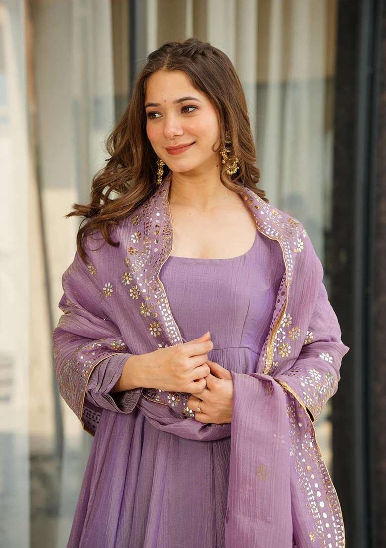 Pink Embroidered Blended Anarkali Set - Indya