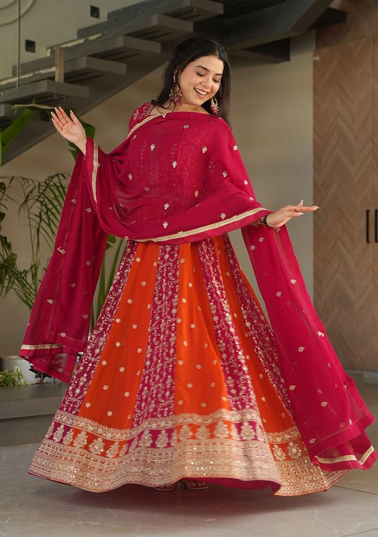 Pink Embroidered Blended Gown With Dupatta