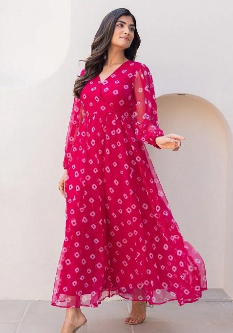 Pink Embroidered Blended Kurta