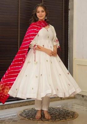 Beige Embroidered Blended Kurta Set