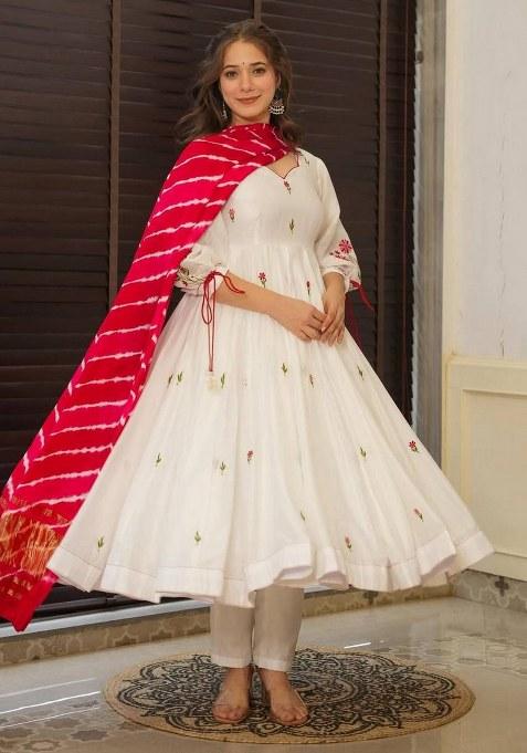 Beige Embroidered Blended Kurta Set