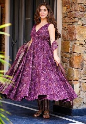 Purple Embroidered Muslin Kurta Set