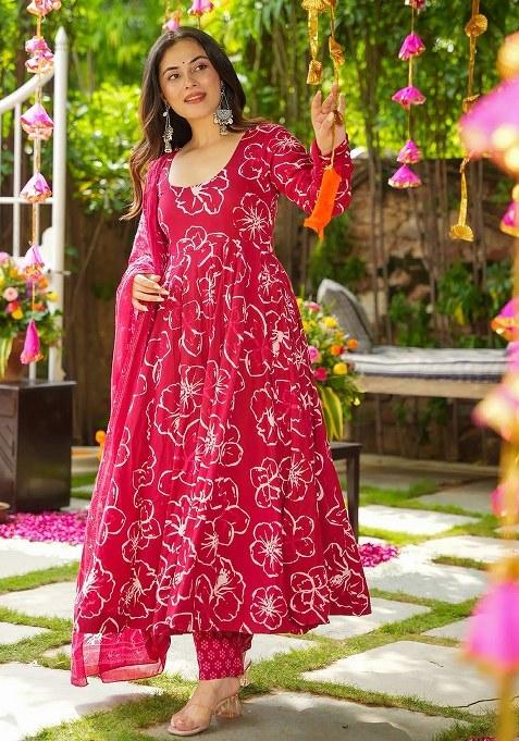 Pink Chikankari Muslin Anarkali Set