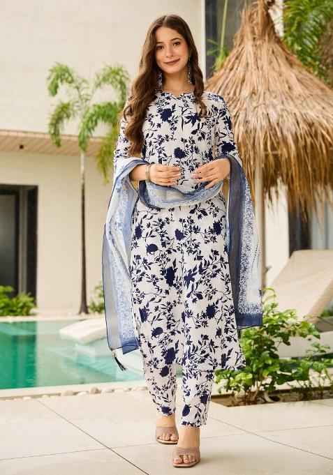 Blue Embroidered Silk Kurta Set