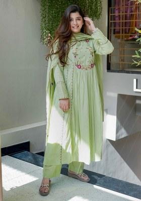 Green Embroidered Silk Kurta Set