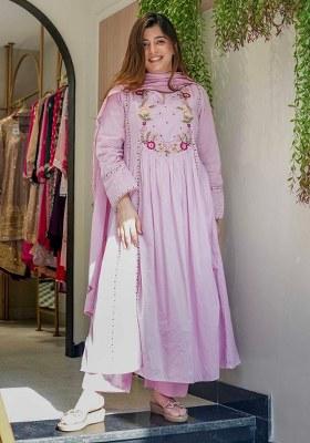 Purple Embroidered Silk Kurta Set