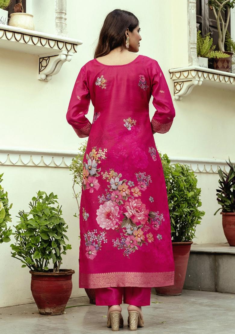 Pink Embroidered Cotton Kurta Set