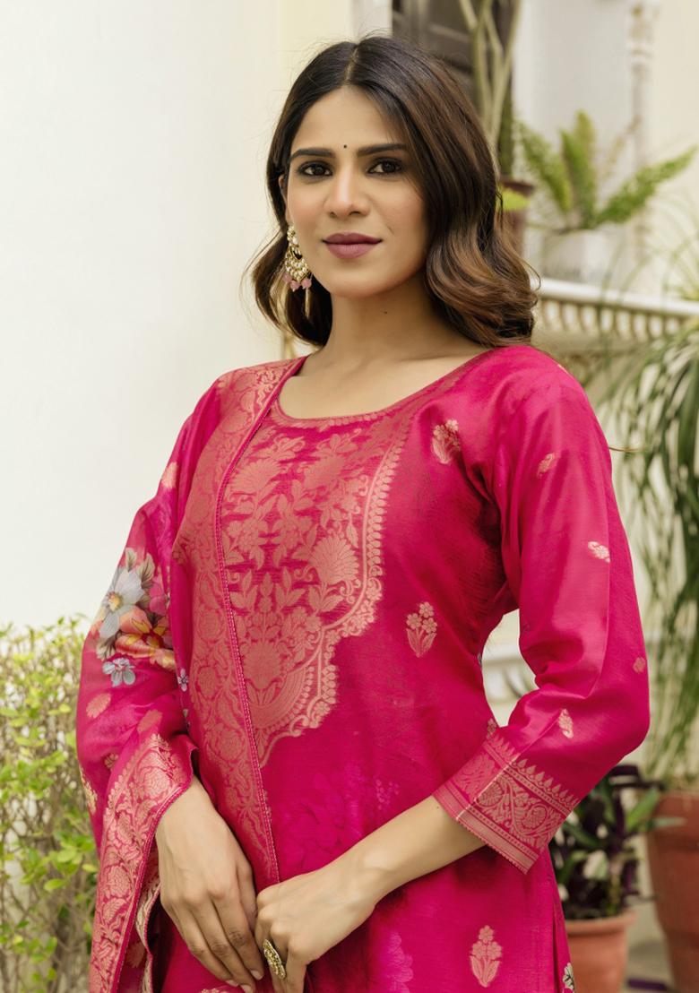 Pink Embroidered Cotton Kurta Set