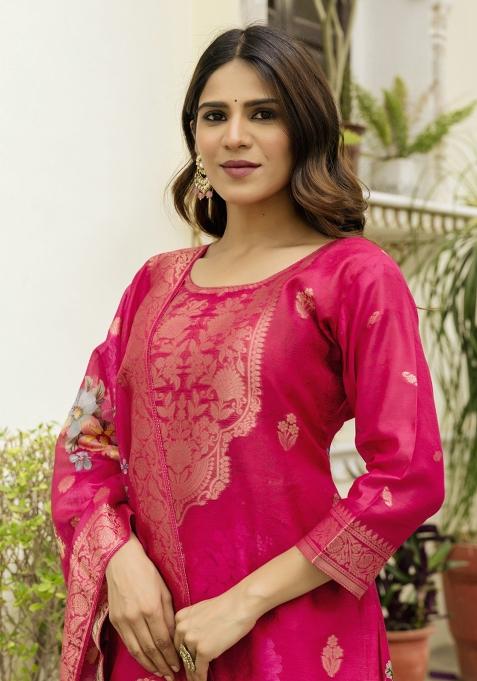 Pink Embroidered Cotton Kurta Set